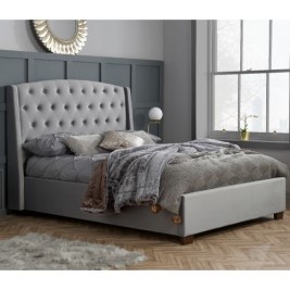 Balmoral Grey Velvet Fabric Winged Bed