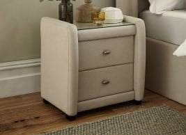 Deacon Linen Upholstered 2 Drawer Bedside Table Cream