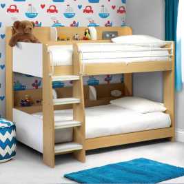 Domino Maple and White Finish Wooden and Metal Kids Storage Bunk Bed