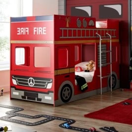 Fire Engine Red Wooden Bunk Bed