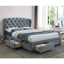 Hope Grey Velvet Fabric 4 Drawer Winged Storage Bed