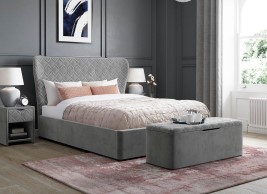Neva Velvet-Finish Ottoman Bed Frame