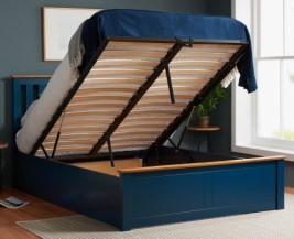 Phoenix Navy Blue Wooden Ottoman Storage Bed