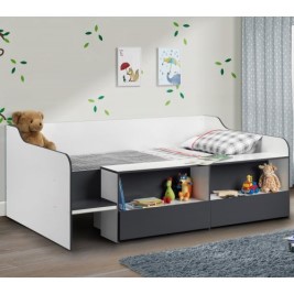 Stella Grey and White Wooden Kids Low Sleeper Cabin Storage Bed