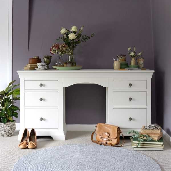 white and wood dressing table