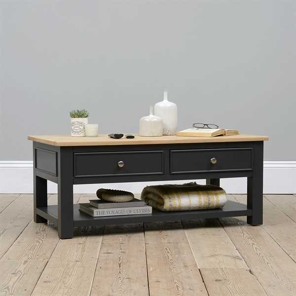 Ellwood Charcoal Coffee Table with Drawers Want Mattress