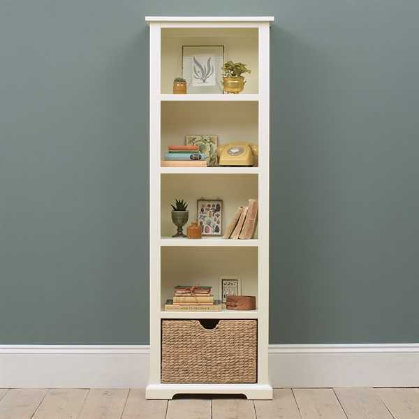Farmhouse Painted Tall Slim Bookcase, Tall Skinny Bookcase With Doors