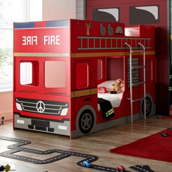 Fire Engine Red Wooden Bunk Bed Happy, Fire Station Bunk Bed