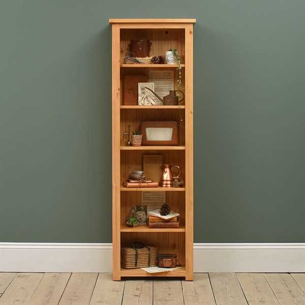 Oakley Pine Tall Slim Bookcase Want Mattress