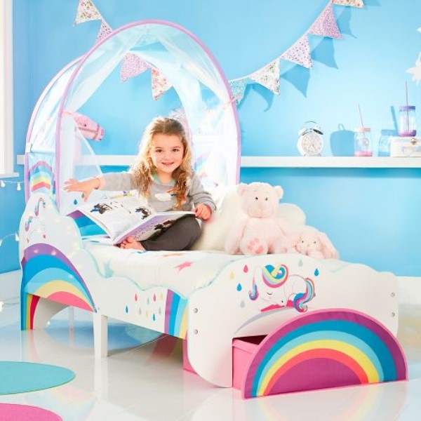 Unicorn and Rainbow Canopy Toddler Bed 