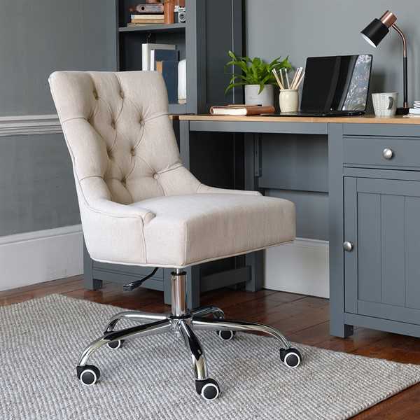 Upholstered Office Chair Cream Linen Want Mattress