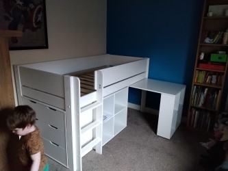 Sleeper Tinsley Dreams Mid Sleeper bed with drawers pull out desk and shelving  