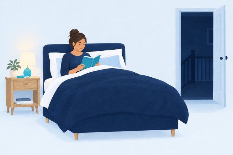 A teenager wide awake in bed late at night after the rest of the house has gone to bed