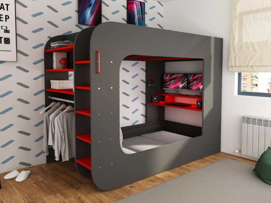 Marshall Kids Wooden Gaming Loft High Sleeper with Futon