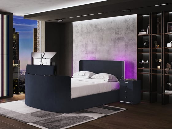 Media Glow Ottoman TV Bed Frame With Sound Activated Lighting