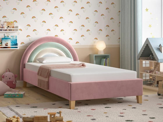 Rainbow Kids Velvet-Finish Bed Frame
