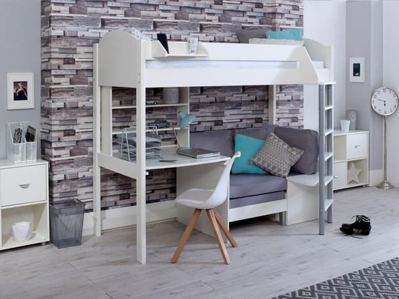 Timmy Kids Wooden High Sleeper with Desk & Futon