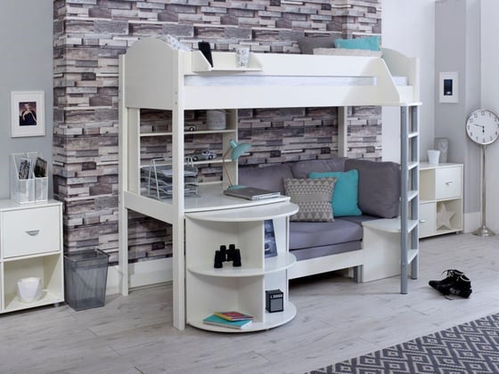 Timmy Kids Wooden High Sleeper with Extendable Desk & Futon
