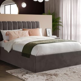 Mount Velvet-Finish Ottoman Bed Frame