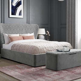 Neva Velvet-Finish Ottoman Bed Frame