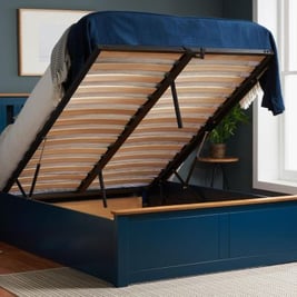 Phoenix Navy Blue Wooden Ottoman Storage Bed