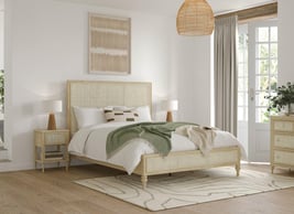 Light Vintage Rattan Wooden Bed Frame