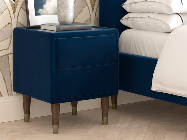 Batten Velvet-Finish USB Charging Bedside Table