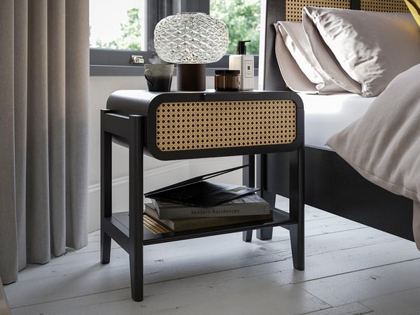 Calder Wooden Rattan Bedside Table