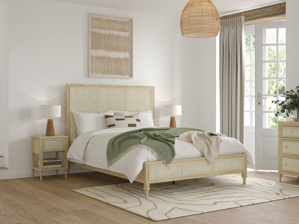 Light Vintage Rattan Wooden Bed Frame