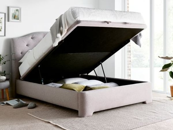 Lindisfarne Stone Grey Fabric Ottoman Storage Bed