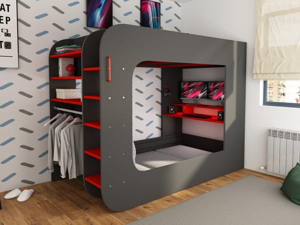 Marshall Kids Wooden Gaming Loft High Sleeper with Futon