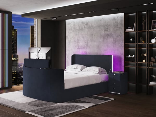 Media Glow Ottoman TV Bed Frame With Sound Activated Lighting