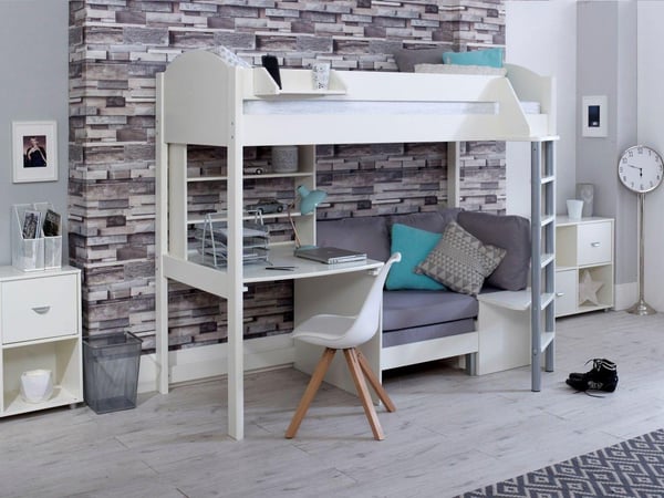 Timmy Kids Wooden High Sleeper with Desk & Futon
