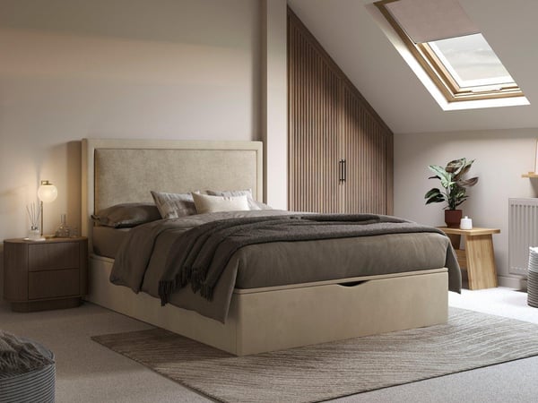 Sana fabric upholstered ottoman bed frame sale