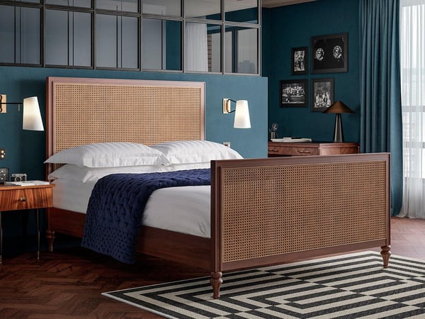 Vintage Rattan Wooden Bed Frame